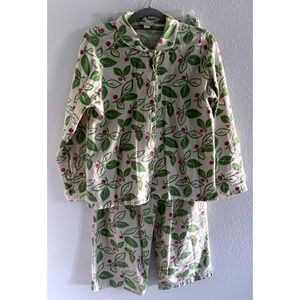Garnet Hill Pajama Set Womens Medium Cream Green Flannel Lounge Preppy Luxury